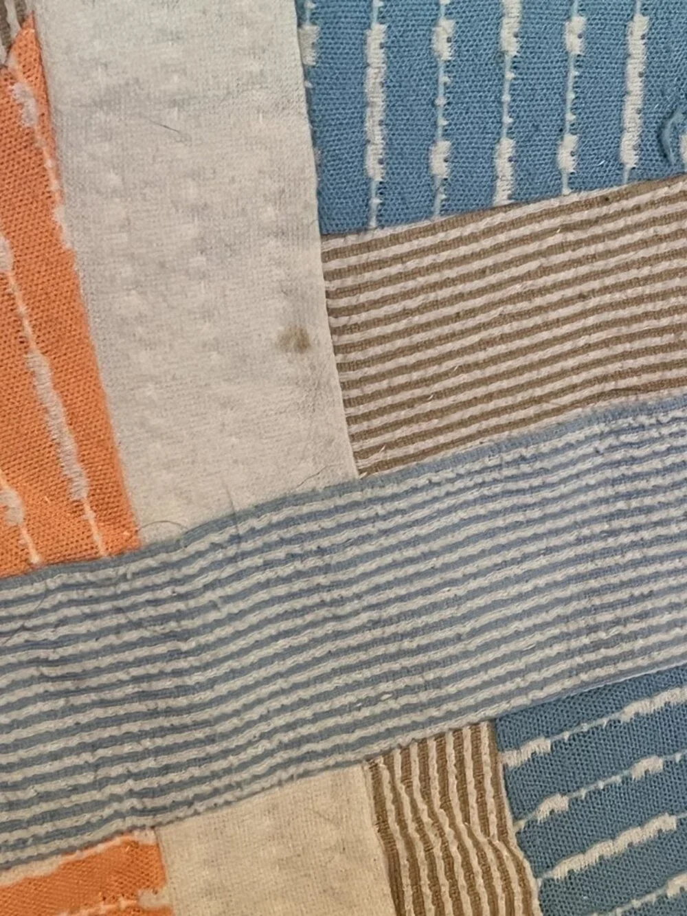Vintage 1970's Polyester Strip Abstract Graphic Quilt Blanket Retro Style 98x94